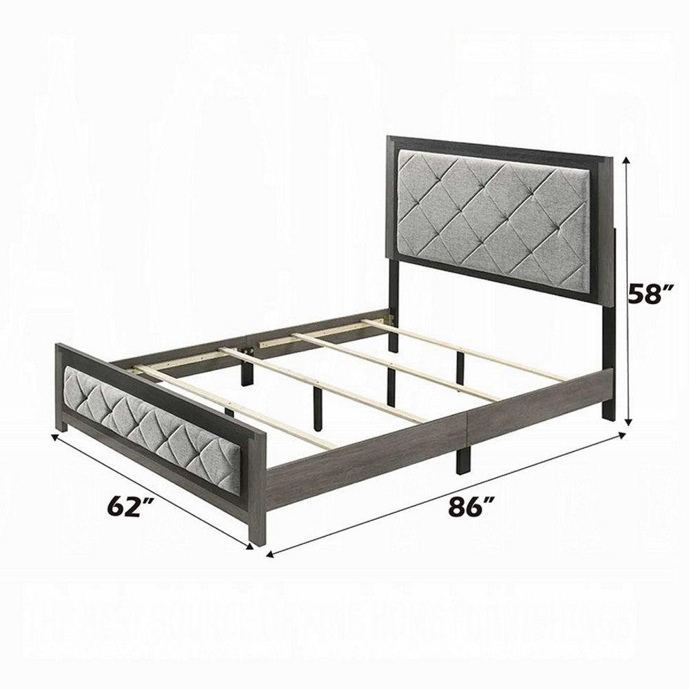 Joho Queen Bed with Gray Diamond Button Tufted Upholstery Modern Gray