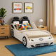 Corey Twin Size White Car Bed, Wheel Trim, Built-In LED, White Wood