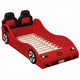 Corey Twin Size Red Car Bed, Wheel Trim, Built-In LED, Red Wood