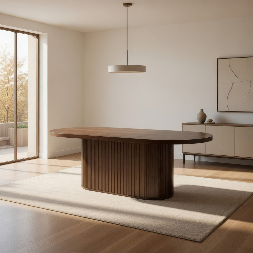 Gamo Oval Dining Table | Vertical Reeded Details | Oak Brown 87"