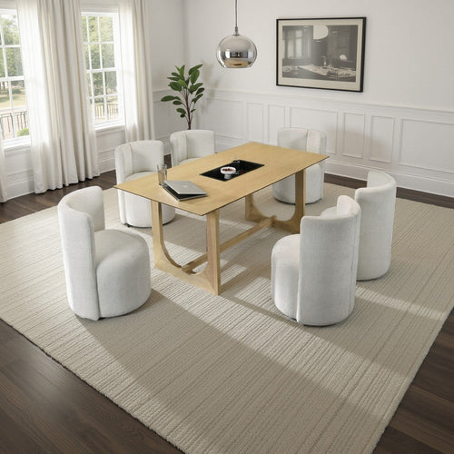 Yodo Rectangular Dining Table | U Sled Base | Natural Brown Wood 71"