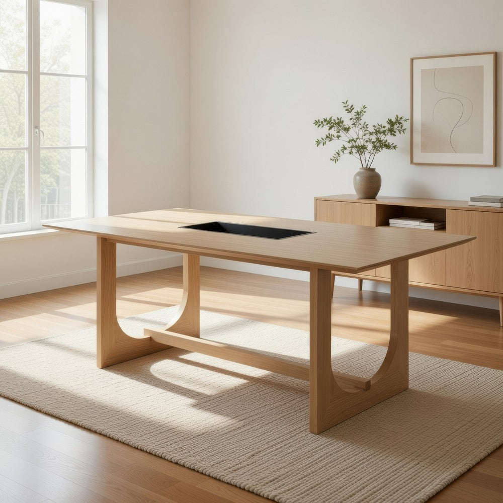 Yodo Rectangular Dining Table | U Sled Base | Natural Brown Wood 71"