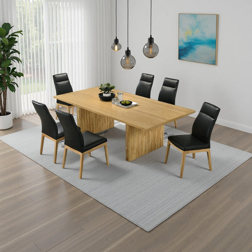 Dico Rectangle Dining Table | Dual Pedestal Base | Natural Brown 94"
