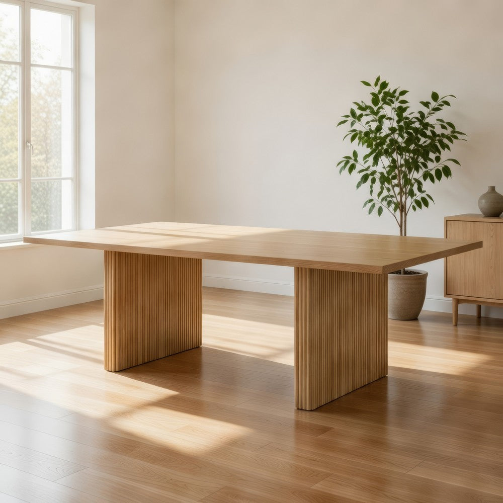 Dico Rectangle Dining Table | Dual Pedestal Base | Natural Brown 94"