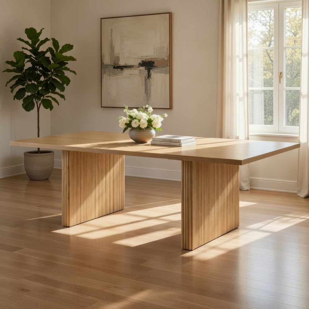 Dico Rectangle Dining Table | Dual Pedestal Base | Natural Brown 94"