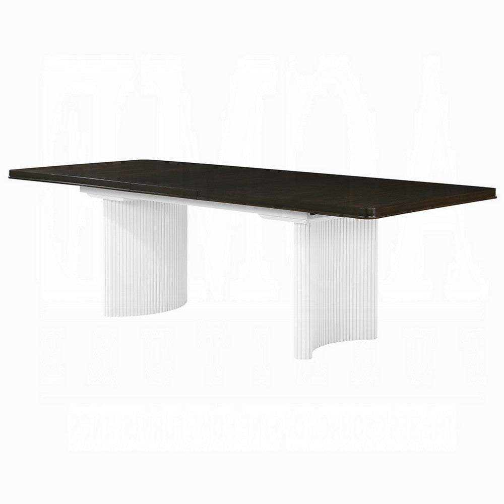 Aren Extendable Dining Table | Double Pedestal | Brown White | 78-96"