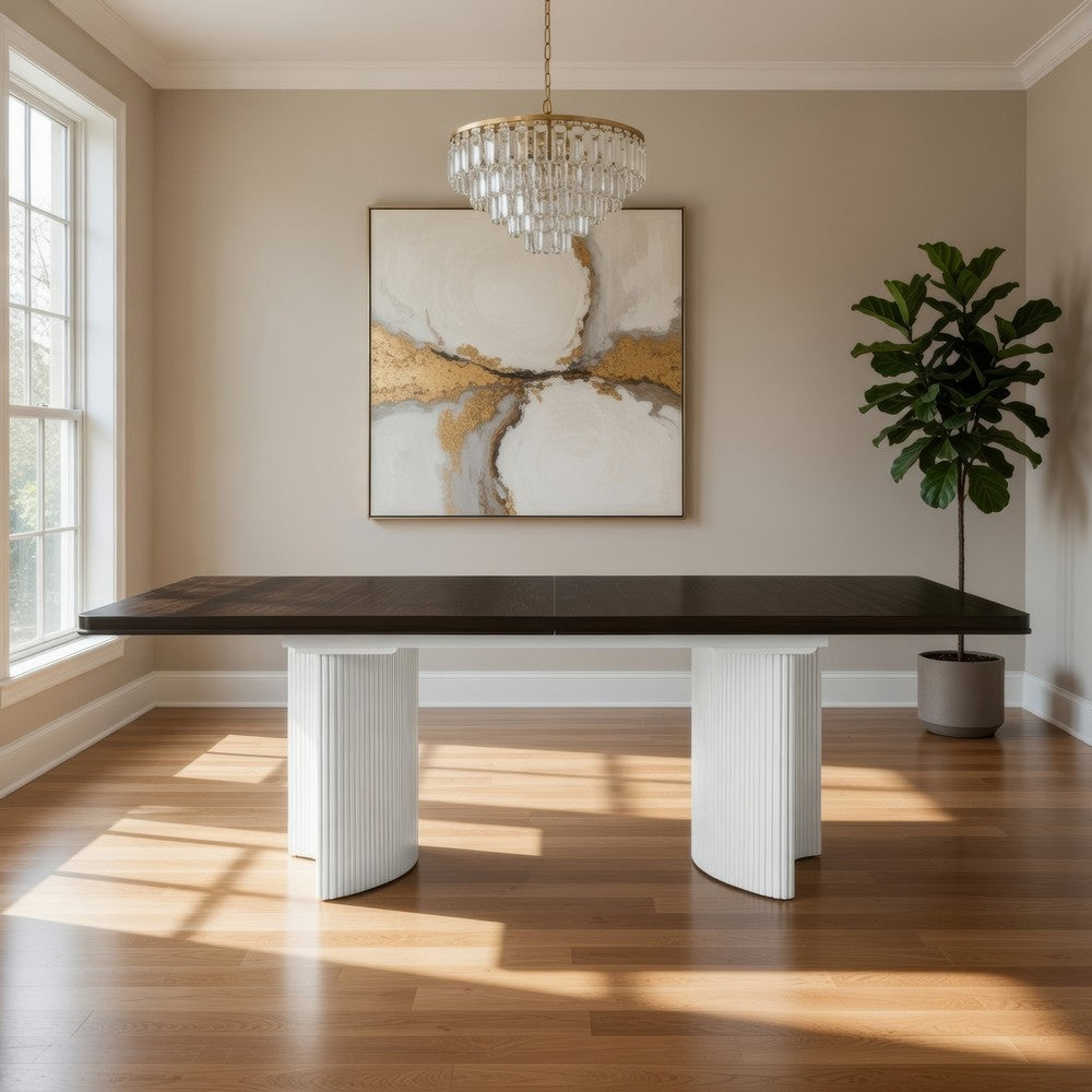 Aren Extendable Dining Table | Double Pedestal | Brown White | 78-96"