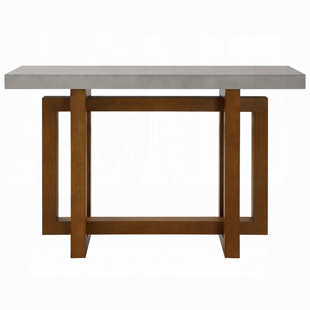 Joshua Sofa Table with Cross Base | Faux Concrete | Brown Wood 47’’ BM333986
