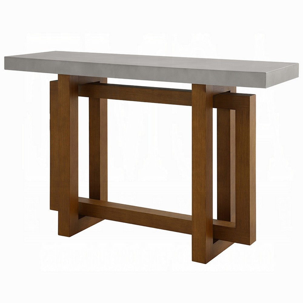 Joshua Sofa Table with Cross Base | Faux Concrete | Brown Wood 47’’ BM333986