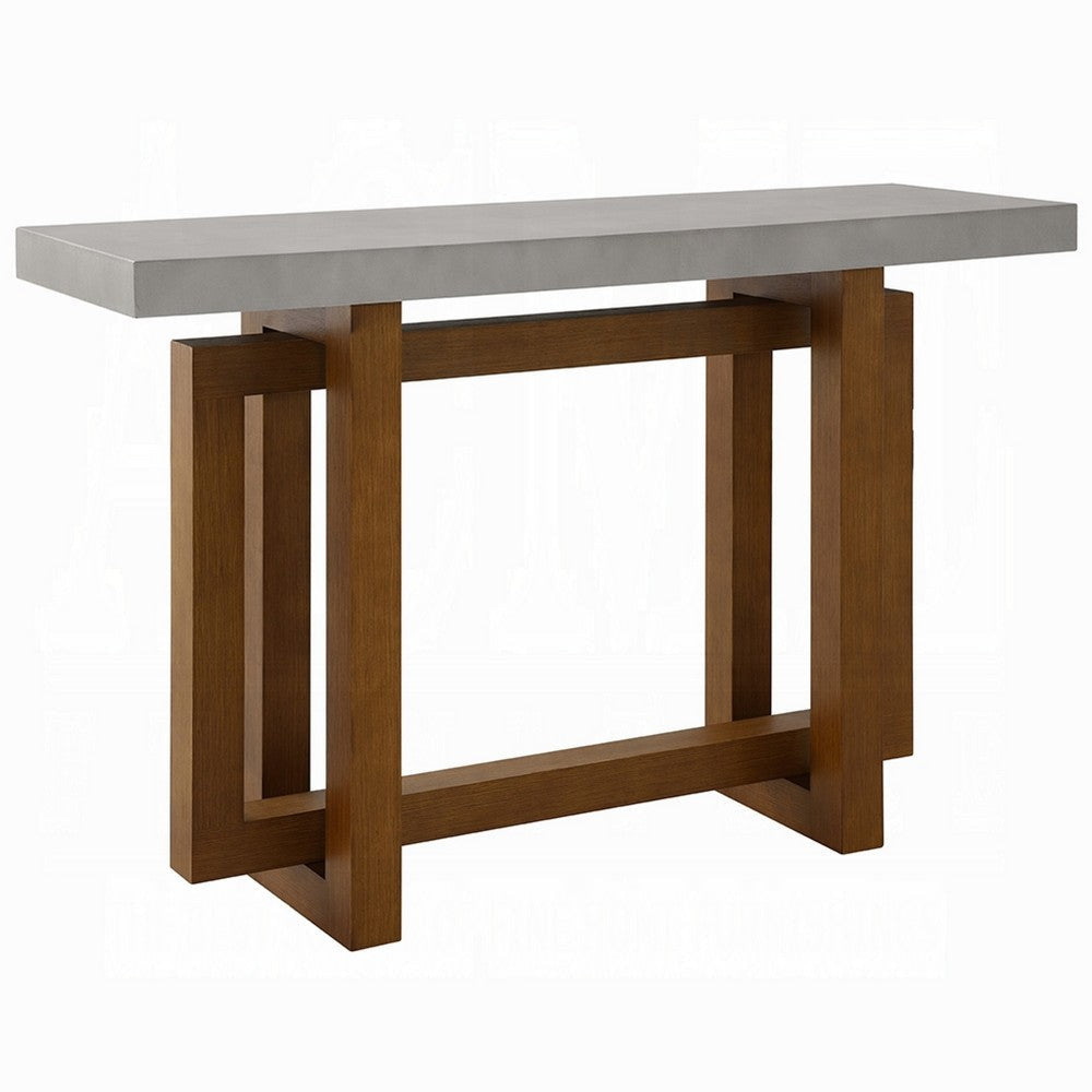 Joshua Sofa Table with Cross Base | Faux Concrete | Brown Wood 47"