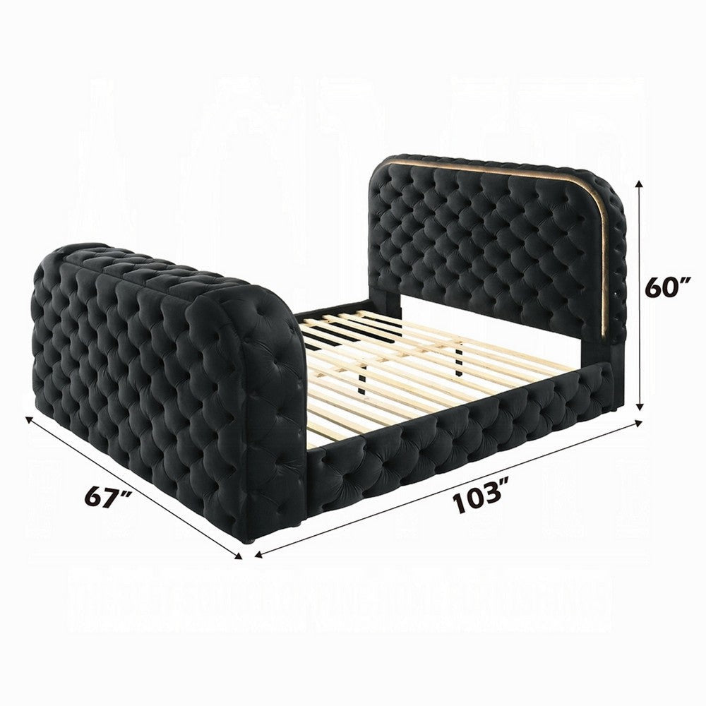 Kerie Queen Size Bed with LED Fireplace | TV Lift Stand | Black Velvet