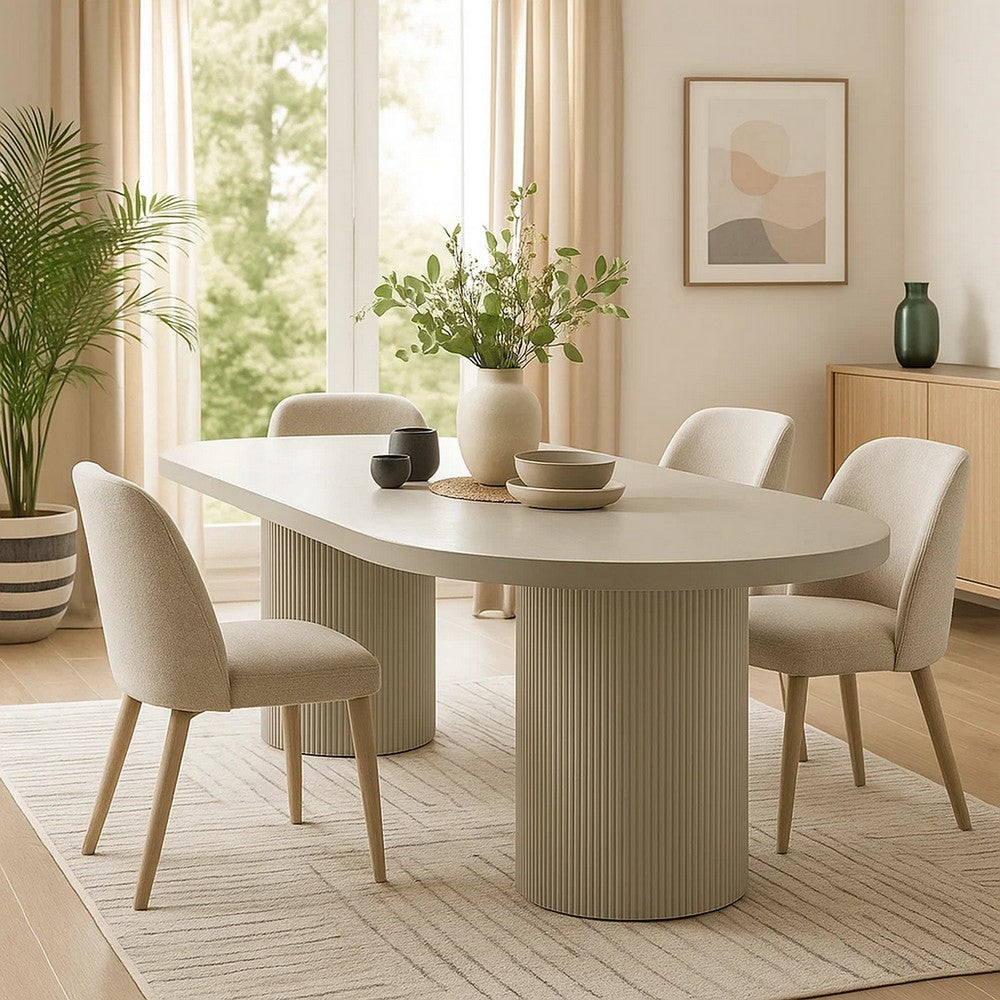 Liela Oval Dining Table | Modern Double Pedestal Base | Bone White 87"