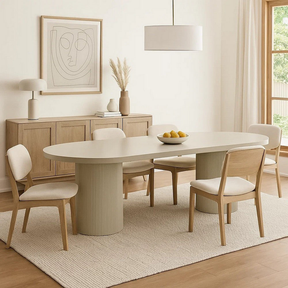 Liela Oval Dining Table | Modern Double Pedestal Base | Bone White 87"