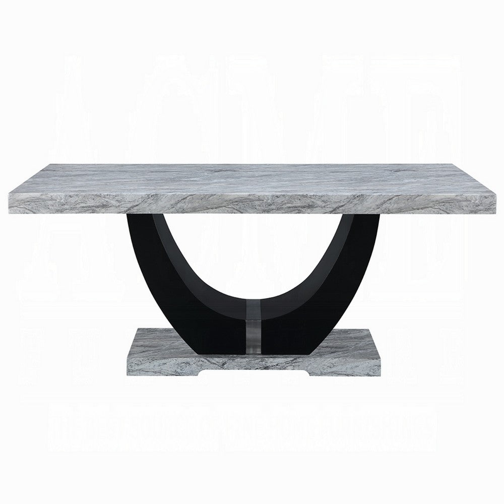 Aline Dining Table with Faux Stone Top | U-Shaped Base | Black 70"