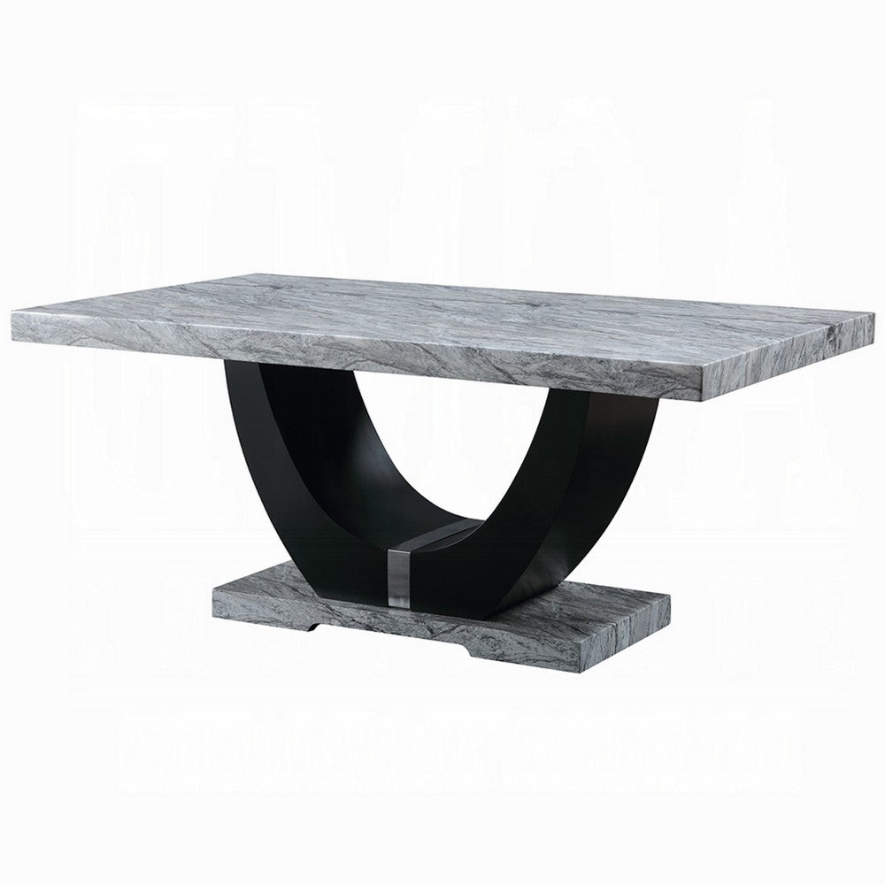 Aline Dining Table with Faux Stone Top | U-Shaped Base | Black 70"