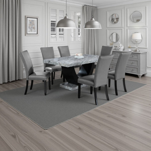 Aline Dining Table with Faux Stone Top | U-Shaped Base | Black 70"