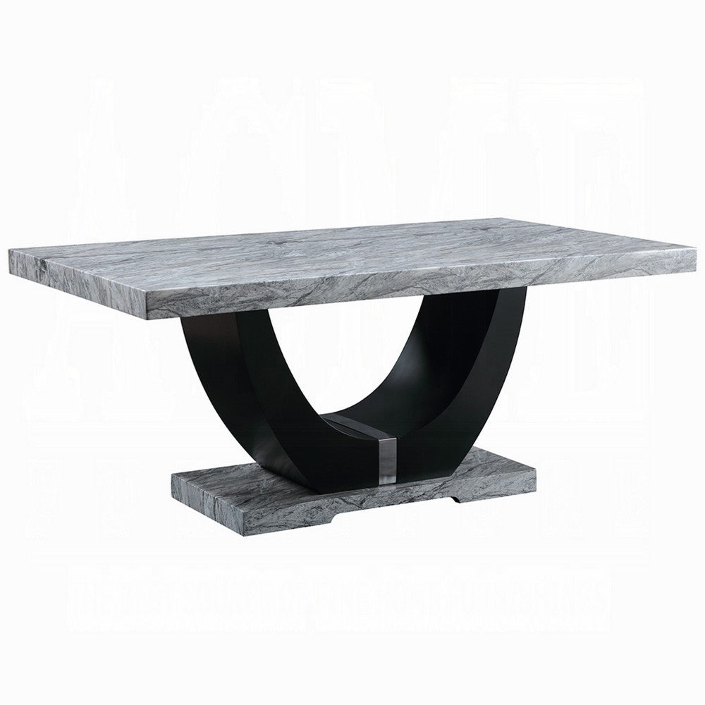 Aline Dining Table with Faux Stone Top | U-Shaped Base | Black 70"