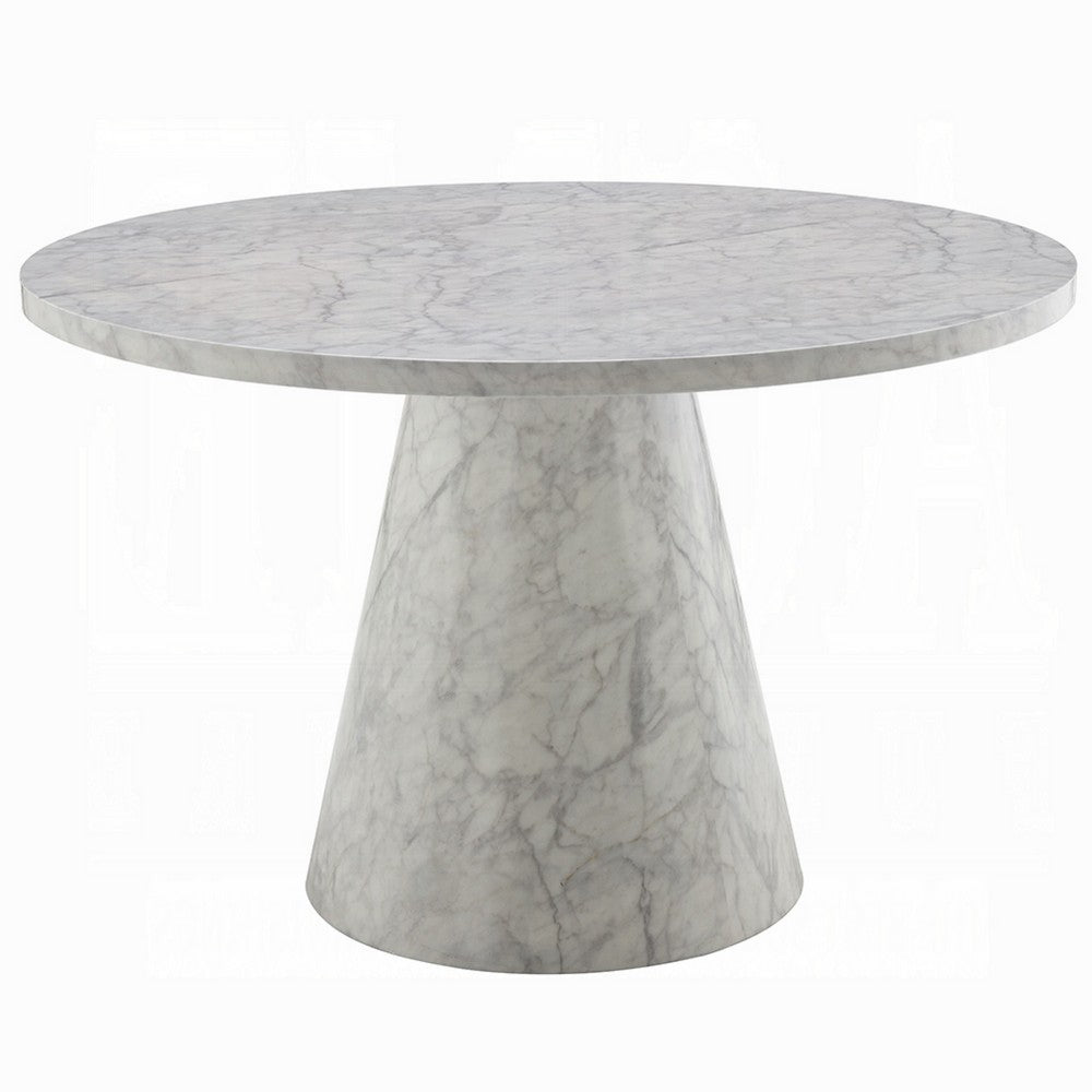Kacie Round Dining Table | Pedestal Base | Light Gray Faux Stone 47"
