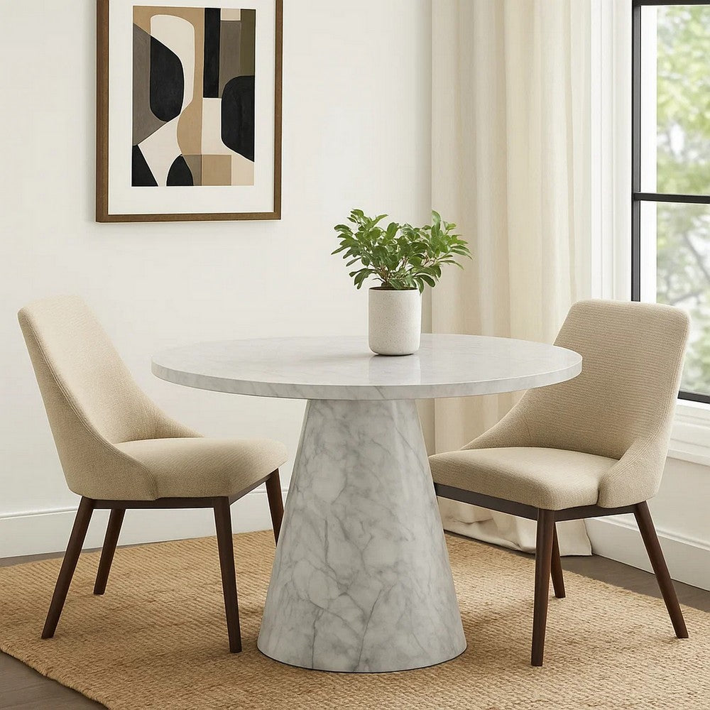 Kacie Round Dining Table | Pedestal Base | Light Gray Faux Stone 47"