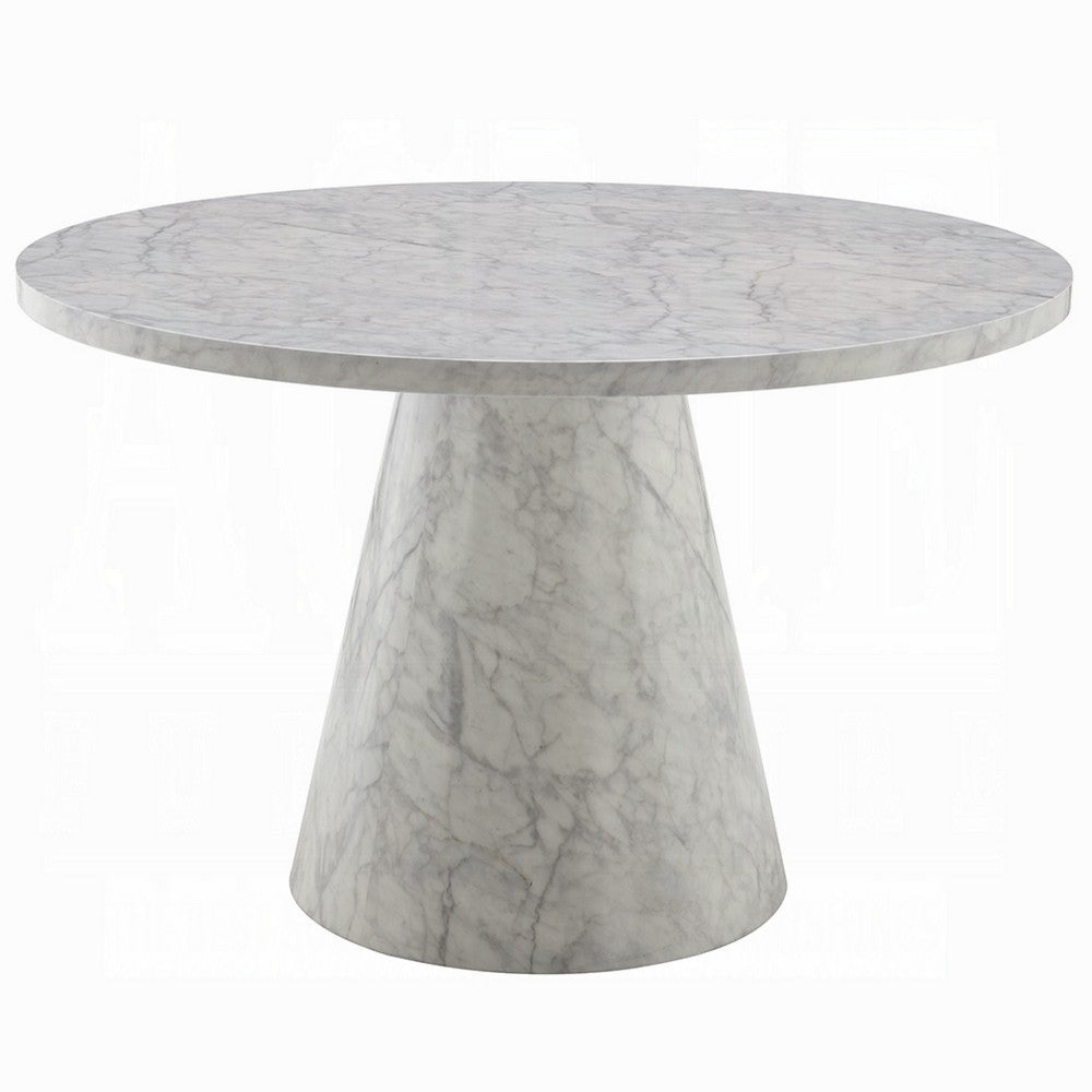 Kacie Round Dining Table | Pedestal Base | Light Gray Faux Stone 47"