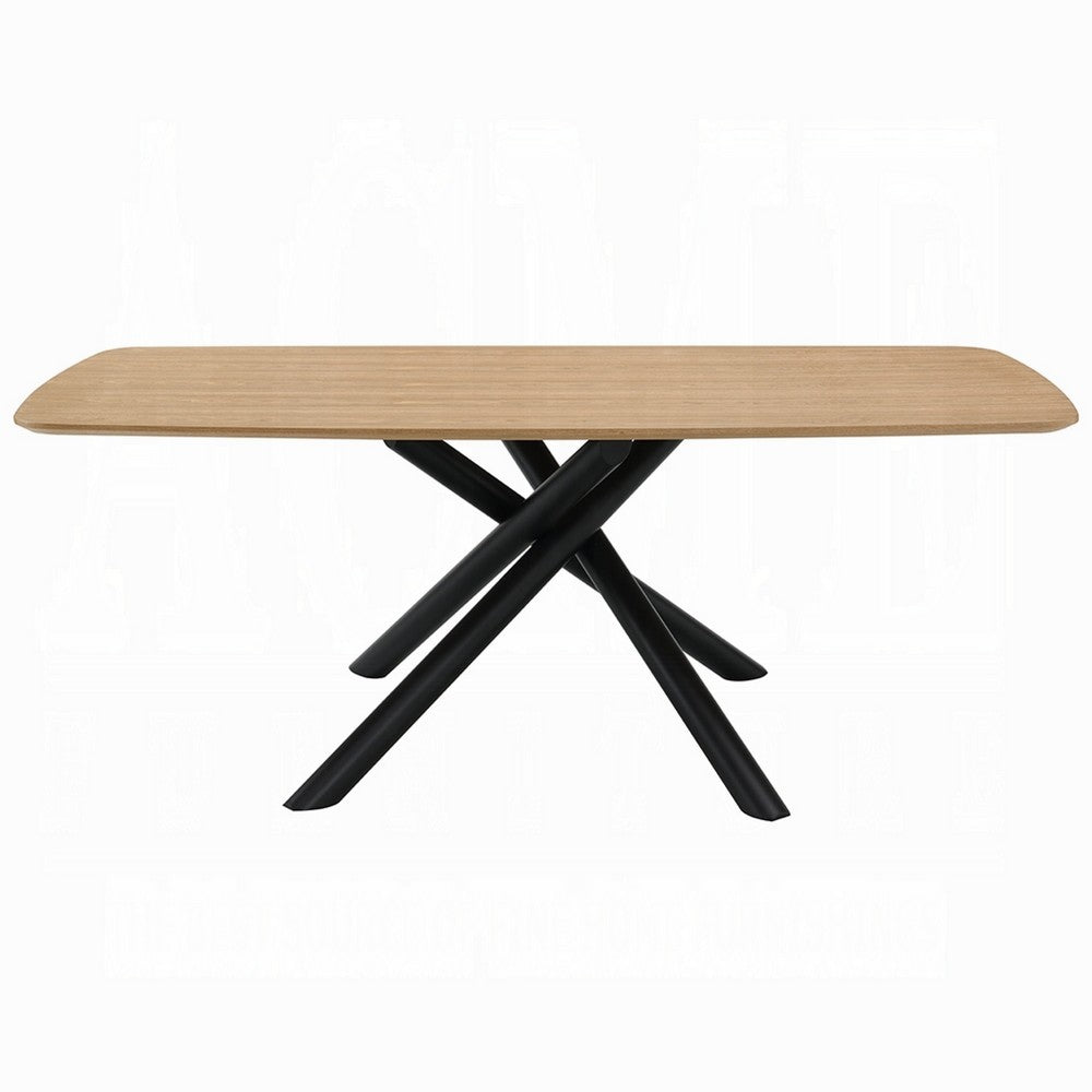 Loan Dining Table | Rectangular Natural Brown Top | Black Metal 79"