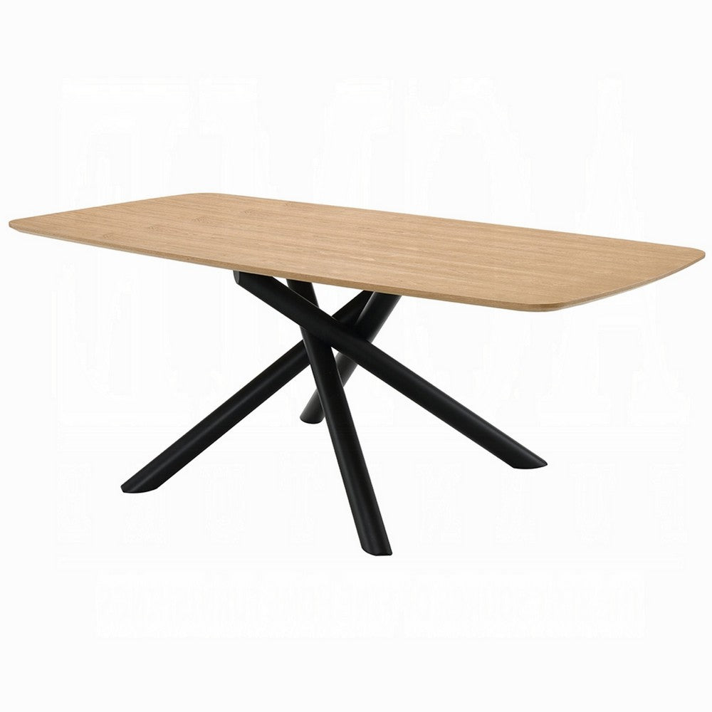 Loan Dining Table | Rectangular Natural Brown Top | Black Metal 79"
