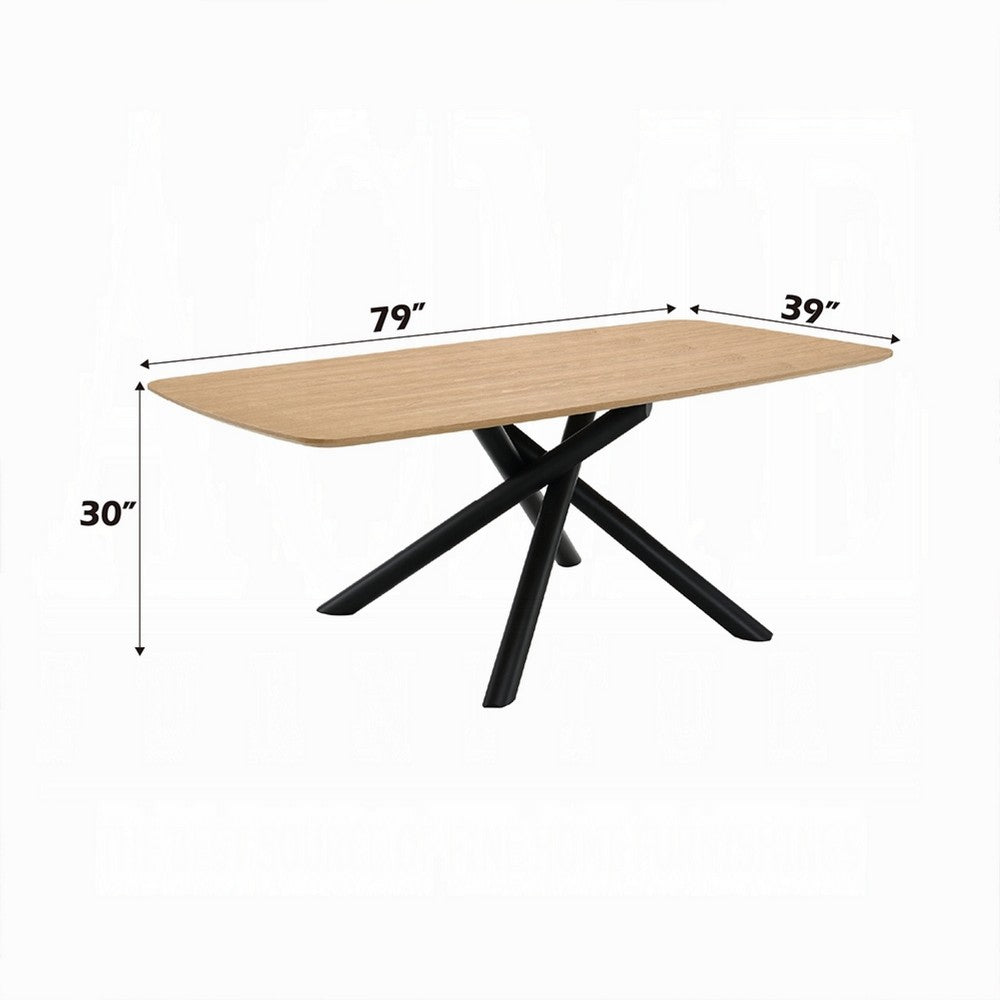 Loan Dining Table | Rectangular Natural Brown Top | Black Metal 79"