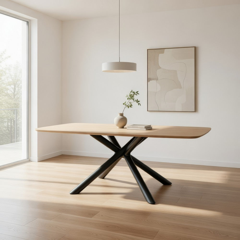 Loan Dining Table | Rectangular Natural Brown Top | Black Metal 79"