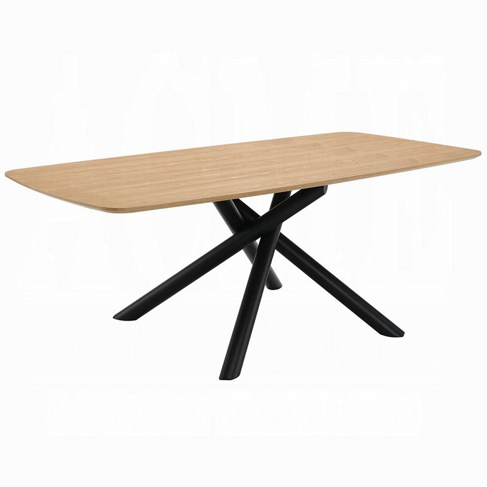 Loan Dining Table | Rectangular Natural Brown Top | Black Metal 79"