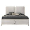 Veda Queen Size Bed with LED | Pearl White | Gray Boucle Upholstered