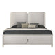 Veda Queen Size Bed with LED | Pearl White | Gray Boucle Upholstered