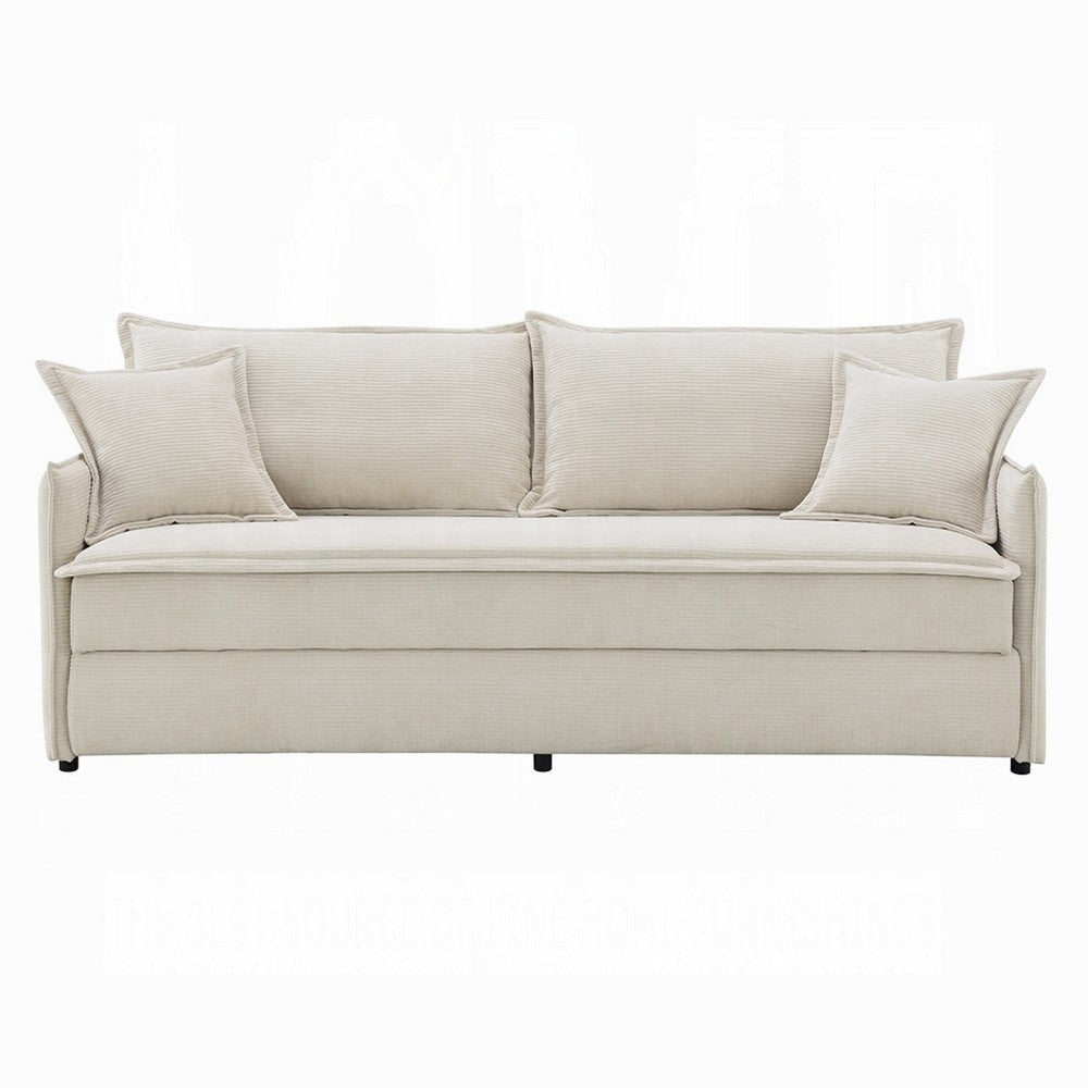 Howie Sofa with Pull-Out Sleeper Accent Pillows Wood Beige Chenille BM333998