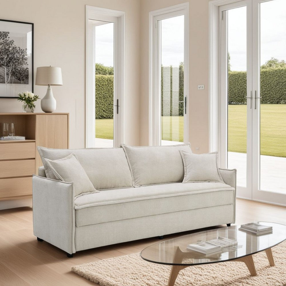 Howie Sofa with Pull-Out Sleeper, Accent Pillows, Wood, Beige Chenille