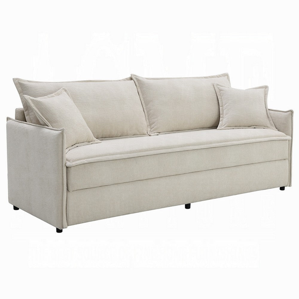 Howie Sofa with Pull-Out Sleeper, Accent Pillows, Wood, Beige Chenille