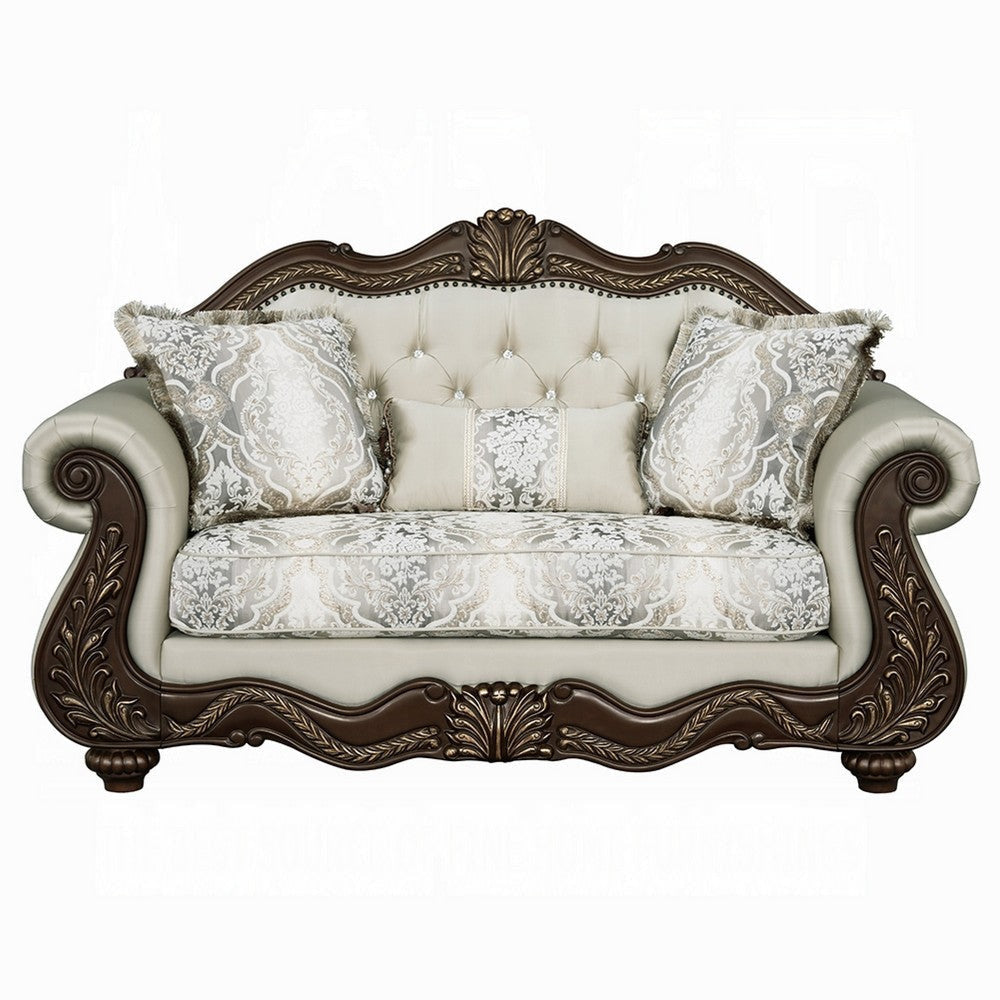 Reese Loveseat Classic Cherry Brown Carved Beige Pillows 69 Inch BM334000