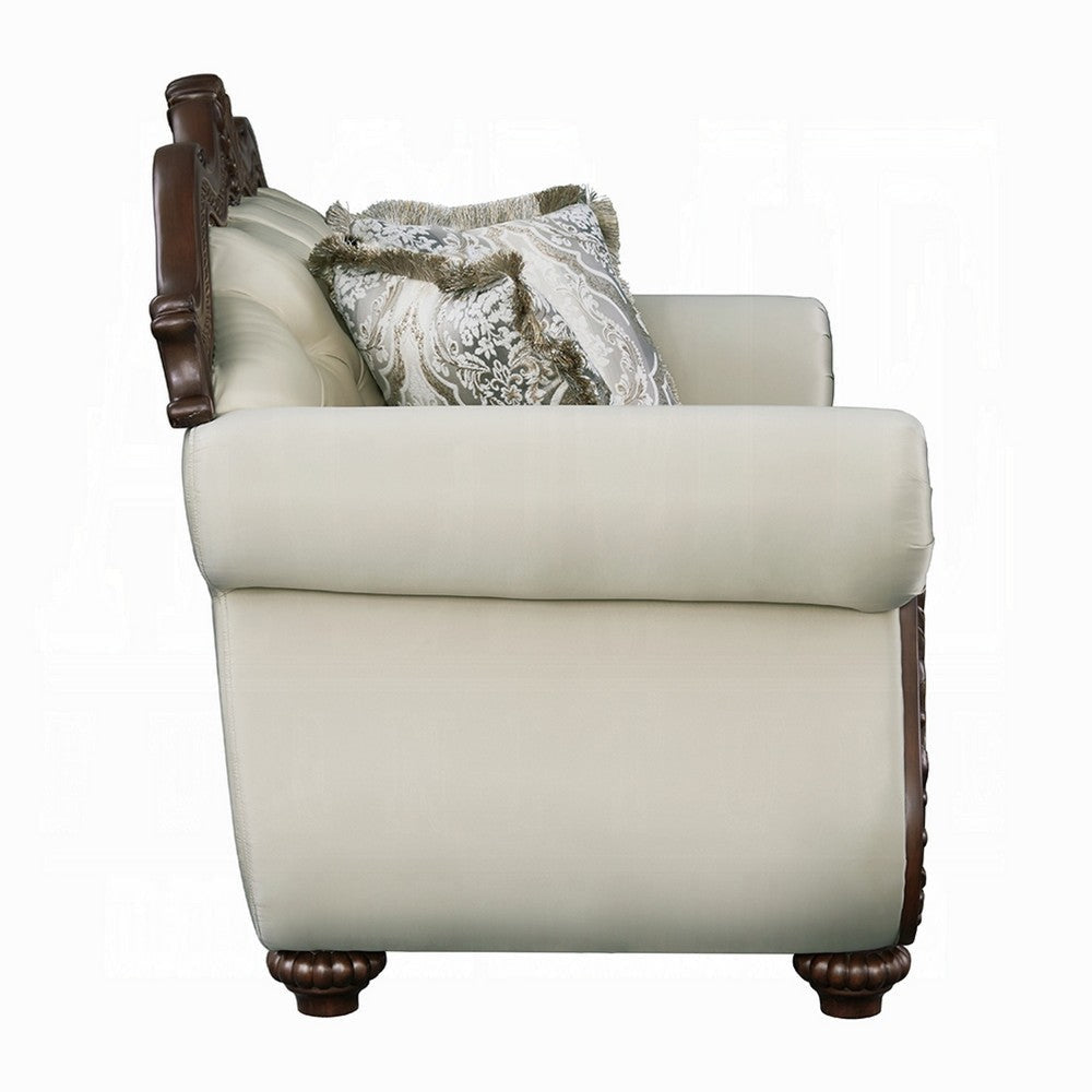 Reese Loveseat Classic Cherry Brown Carved Beige Pillows 69 Inch BM334000