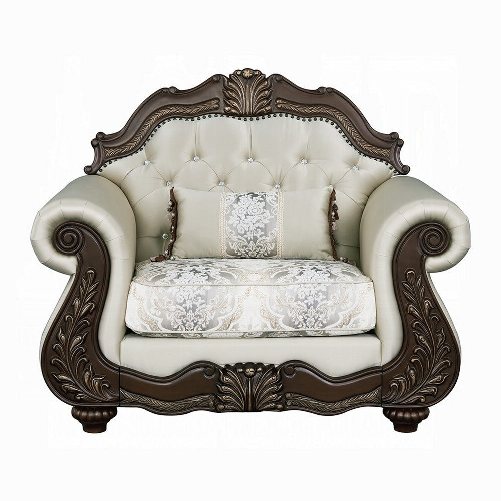 Reese Accent Chair | Floral Classic Cherry Brown Wood | Beige 1 Pillow BM334001