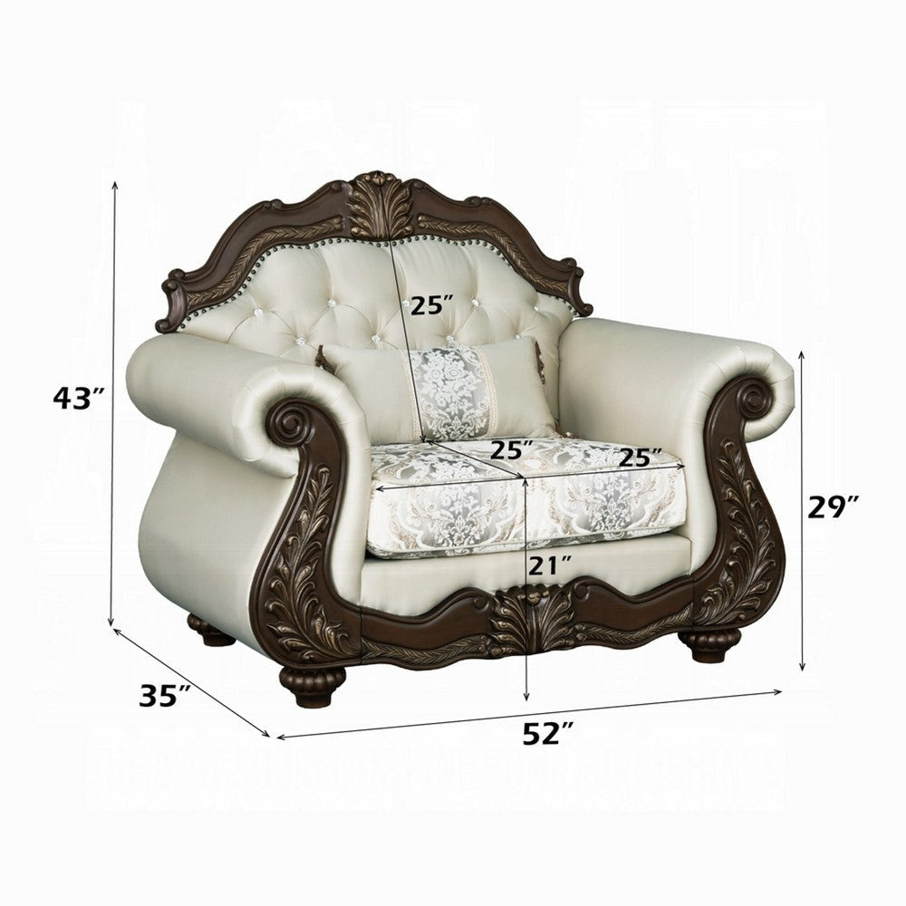 Reese Accent Chair | Floral Classic Cherry Brown Wood | Beige 1 Pillow BM334001
