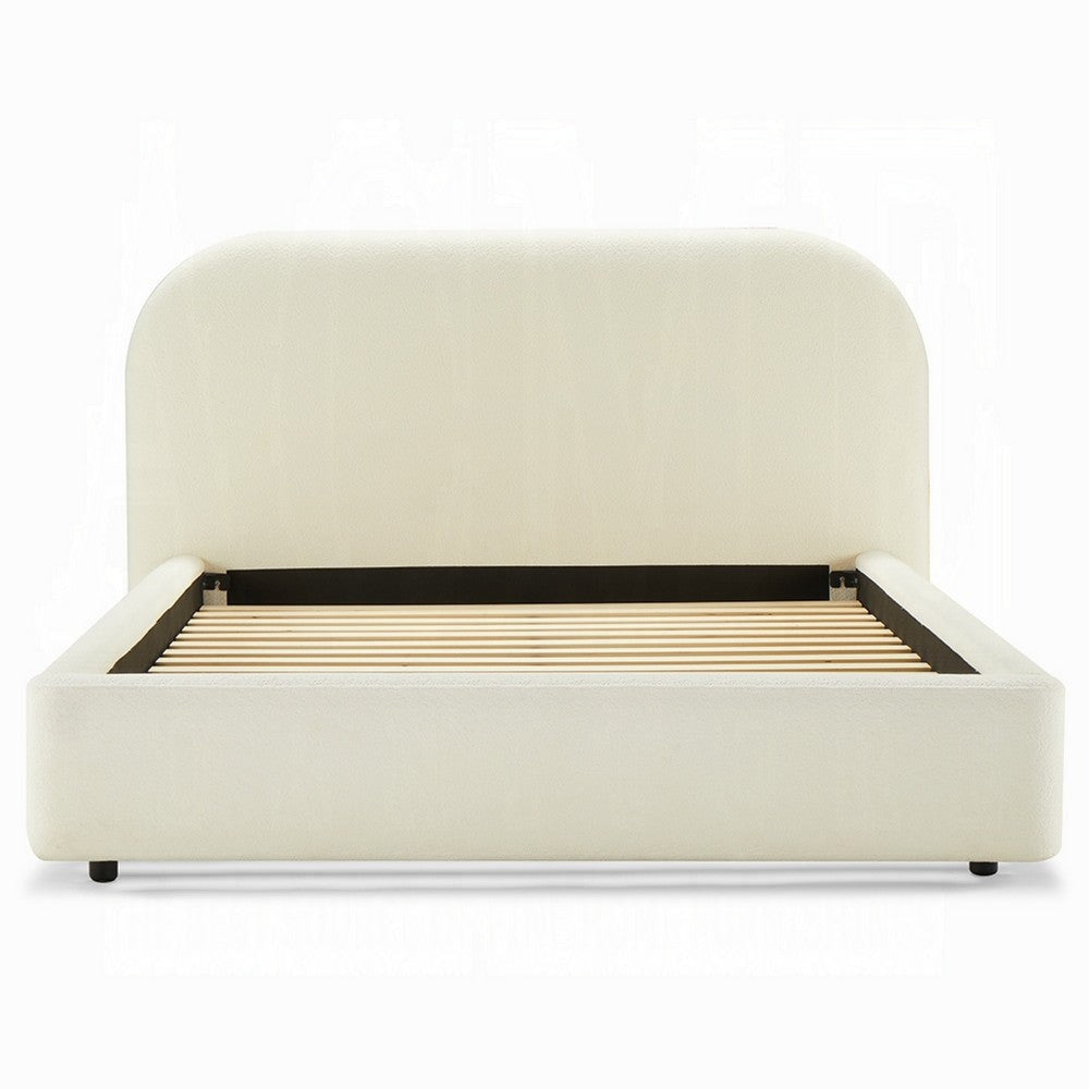 Ardie Queen Bed | Low Profile Footboard | Plush Beige Upholstered