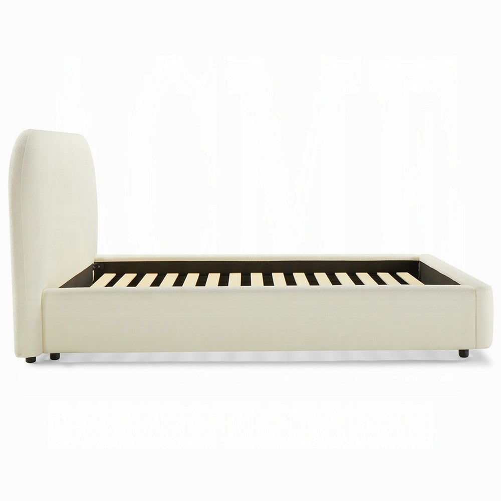 Ardie Queen Bed | Low Profile Footboard | Plush Beige Upholstered
