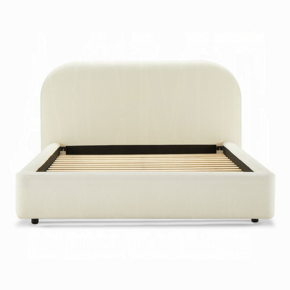 Ardie Full Bed | Low Profile Footboard | Plush Beige Upholstered Panel