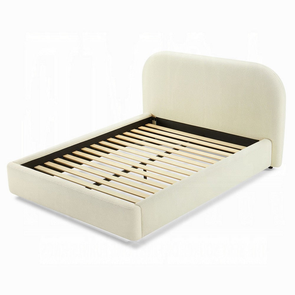 Ardie Full Bed | Low Profile Footboard | Plush Beige Upholstered Panel