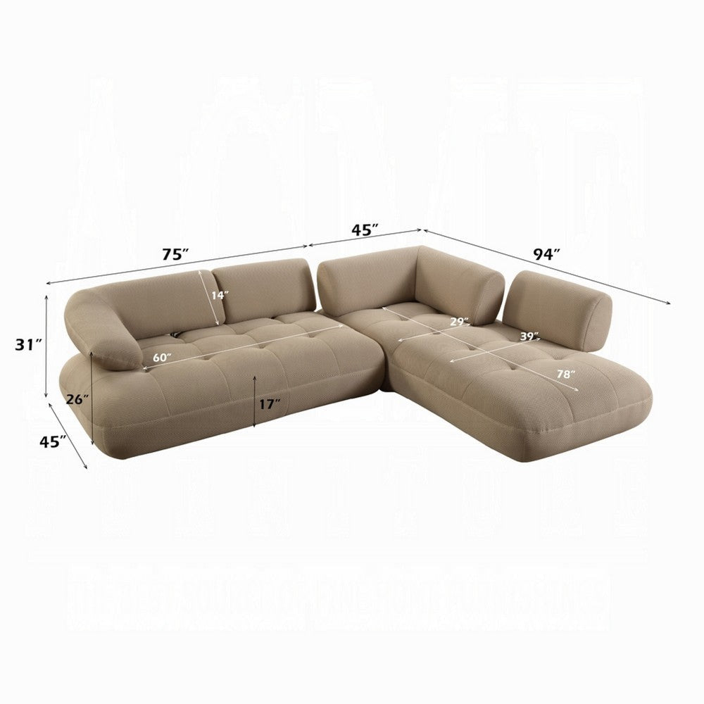 Erico L Sectional Sofa | 6 Pillows | Beige Sandwich Mesh Fabric 121’’ BM334005