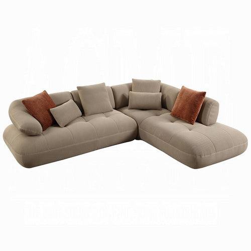 Erico L Sectional Sofa | 6 Pillows | Beige Sandwich Mesh Fabric 121"