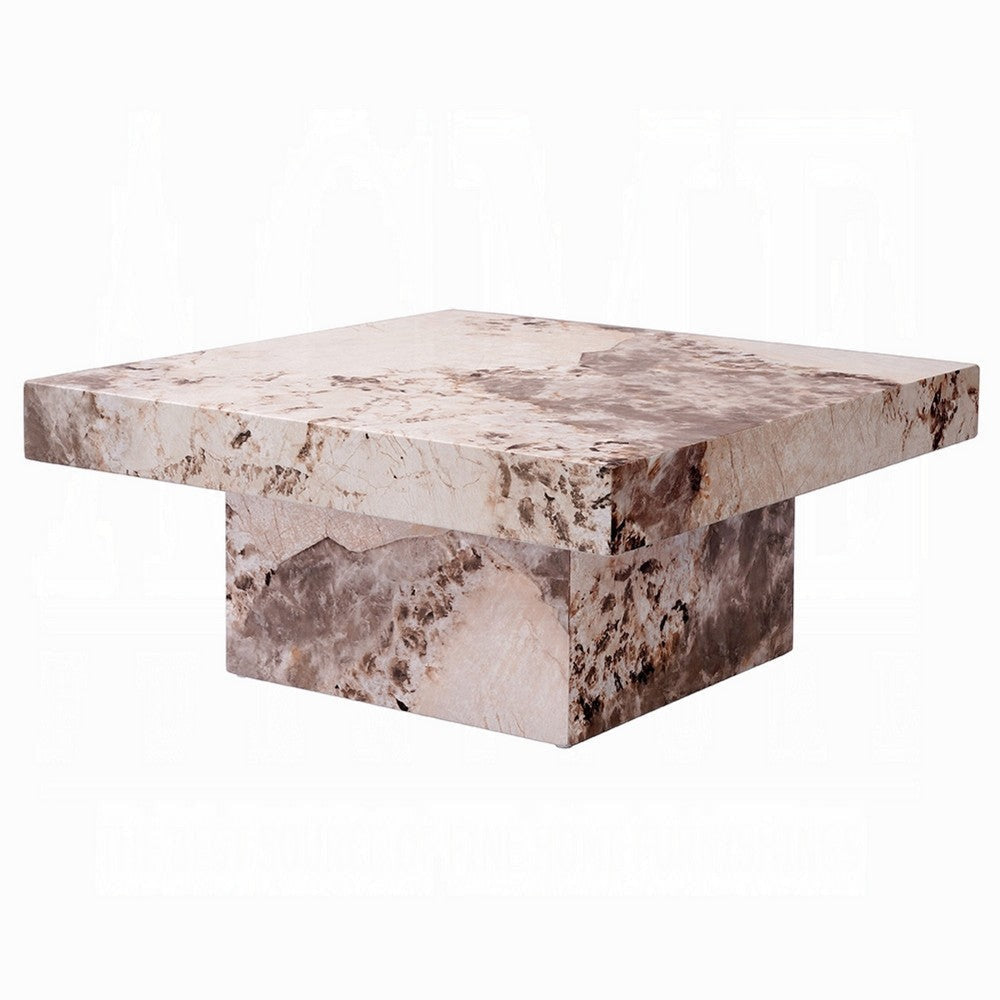 Itah Coffee Table Faux Marble Details White Brown 36 Inch Square BM334006