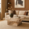 Itah Coffee Table, Faux Marble Details, White Brown 36 Inch Square