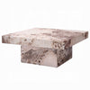 Itah Coffee Table, Faux Marble Details, White Brown 36 Inch Square