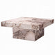 Itah Coffee Table, Faux Marble Details, White Brown 36 Inch Square