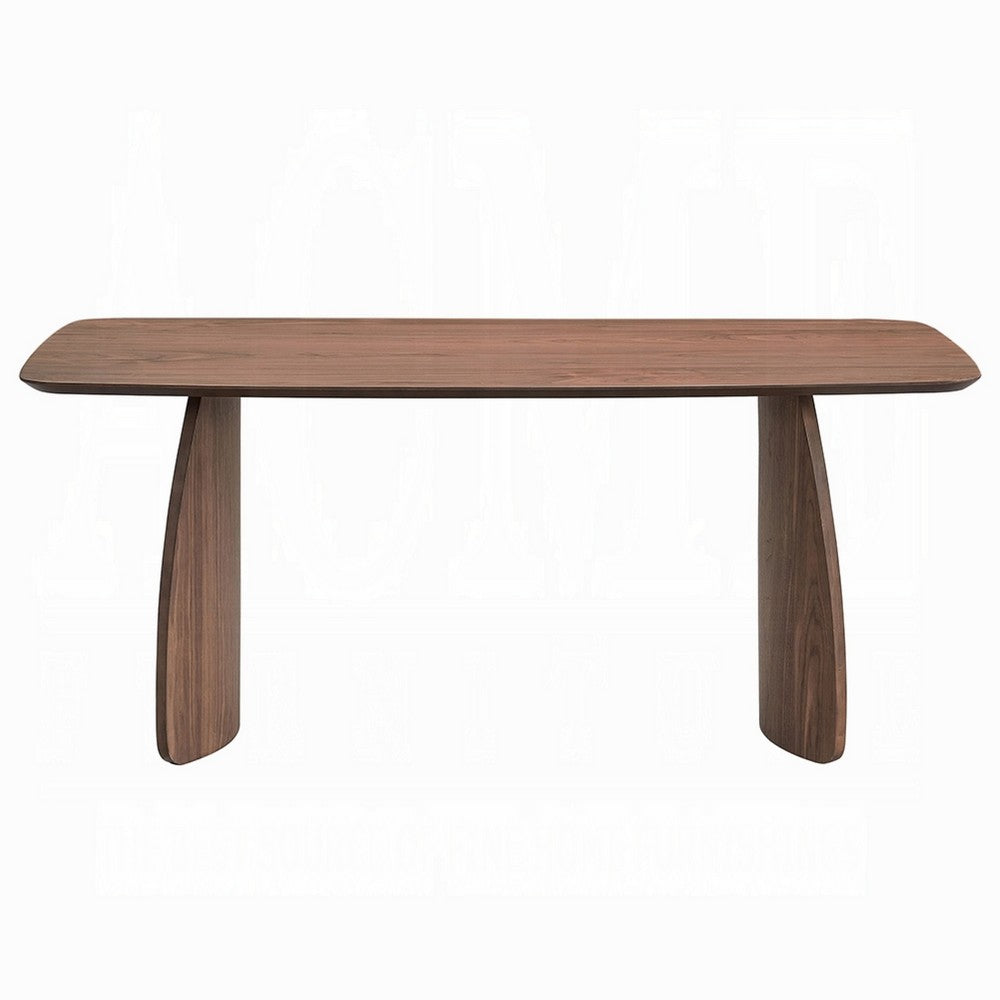 Hamza Rectangular Dining Table | Curved Wood Base | Walnut Brown 71"