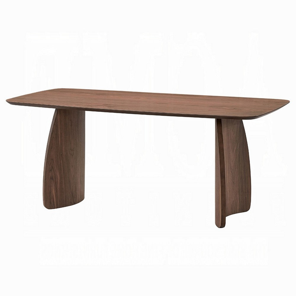 Hamza Rectangular Dining Table | Curved Wood Base | Walnut Brown 71"